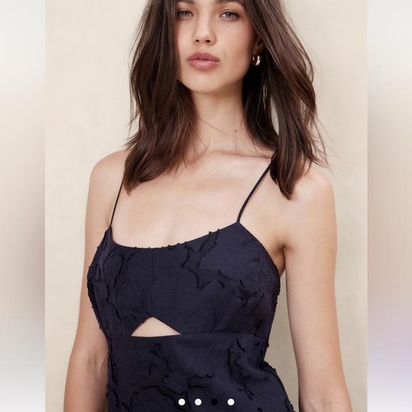 Banana Republic Floral Jacquard Cutout Midi Dress - Preppy Navy - 12 - Picture 3 of 10